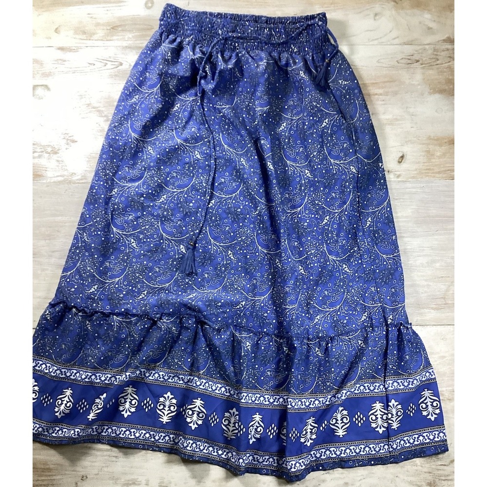 Masala Blue And White Design Maxi Skirt Women's XL Boho Gypsy Festival‎